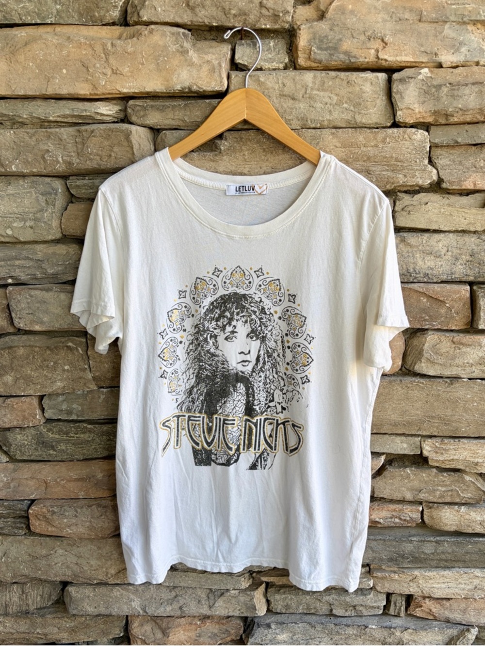 Anthropologie Letluv Boho White Stevie Nicks Graphic Tee long Lightweight band L